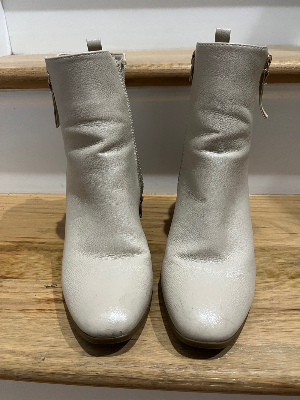 Women's Cream Ankle Booties with Side Zip